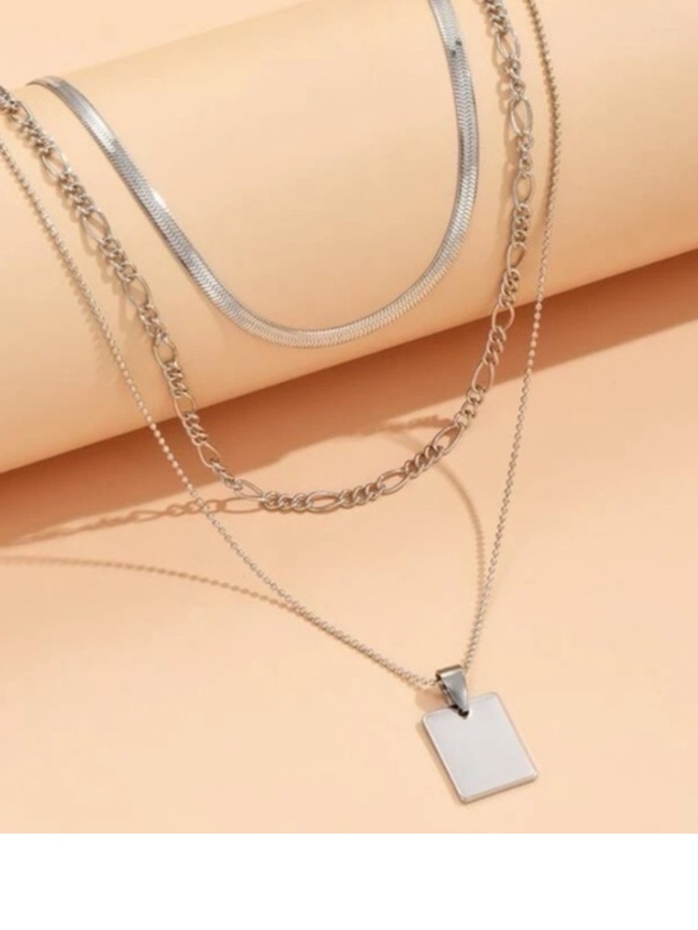 Silver Layered Tag Necklace NEW